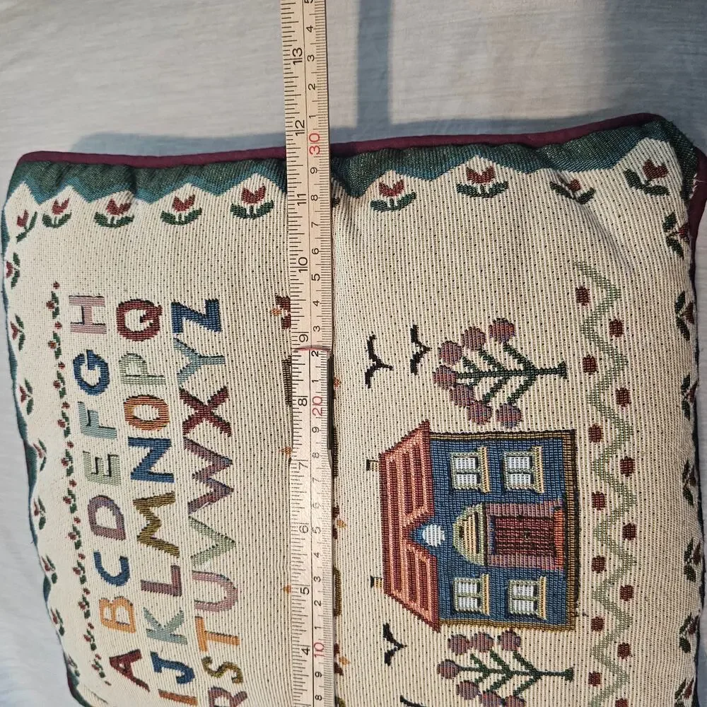 Vintage Alphabet Needlepoint Decorative Pillow Purple Home Cottage Country Decor
